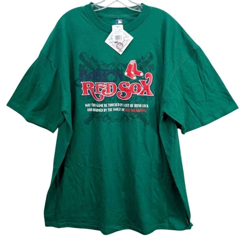 Boston Red Sox Nation Irish Luck Men's Shirt Baseball Cotton Green Size 2XL NWT